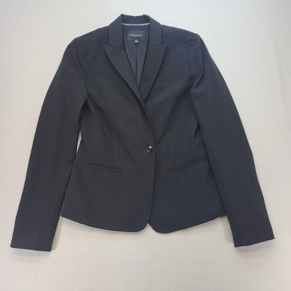 Banana Republic Blazer Womens 6T Black Classic Fit Wool Blend Career - Picture 1 of 8